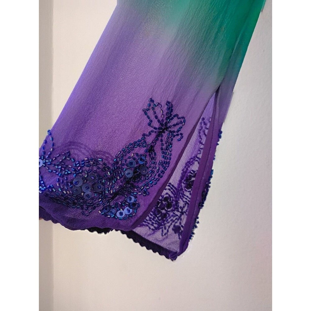 ITSU Silk Beaded Tunic Top – Ombré Teal Purple Womens Size 6 - Picture 3 of 8